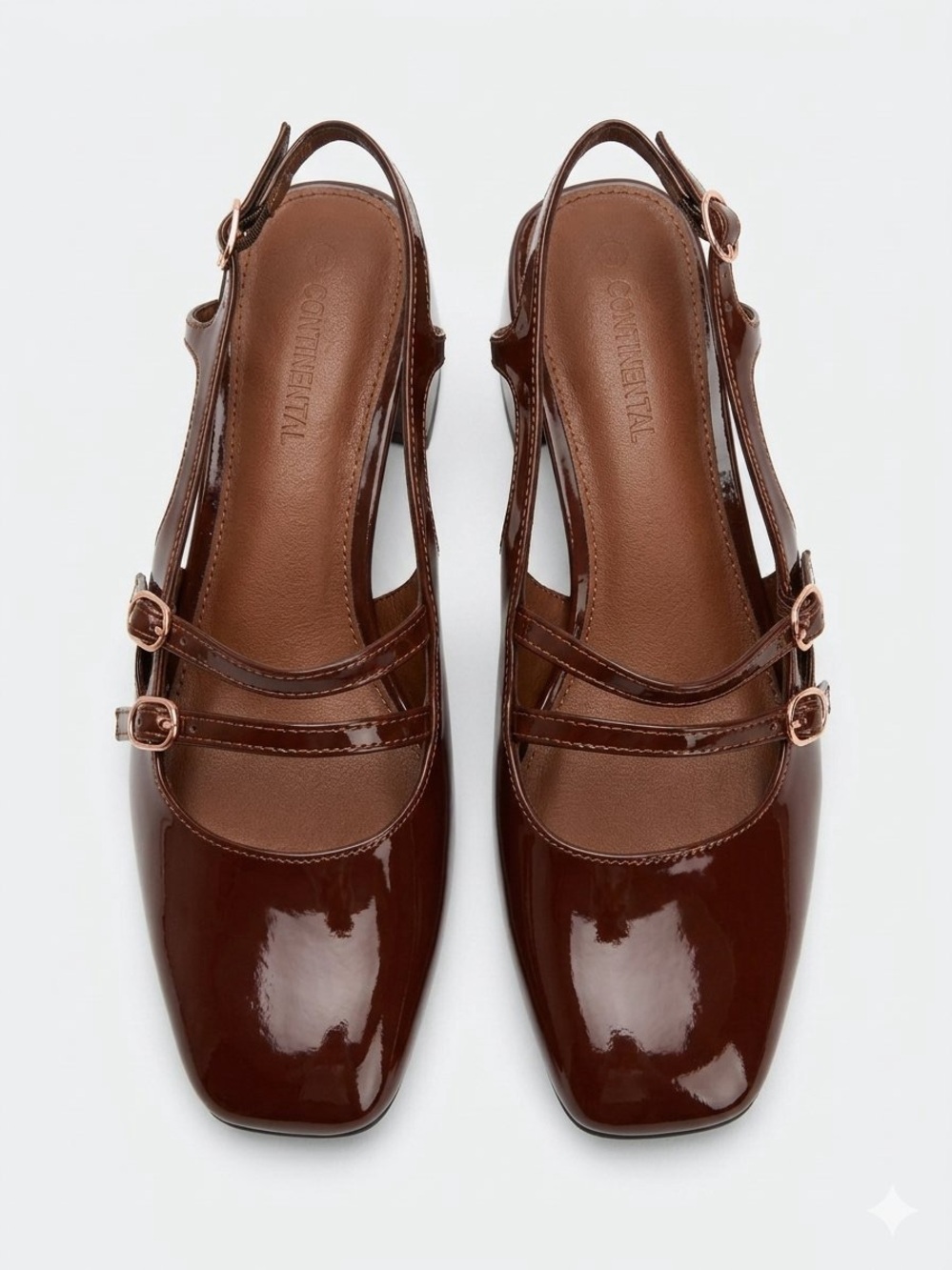 Coutgo Coffee Brown Patent Double Strap Slingback Mary Jane Heels - 8.5